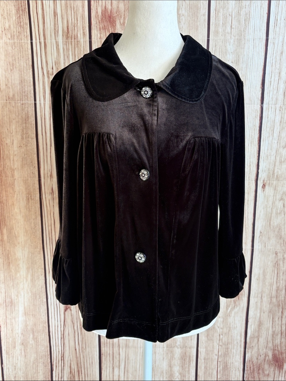 Birch Hill Black Velvet Button-Front Women's Jacket w/Decorative Jewel Buttons